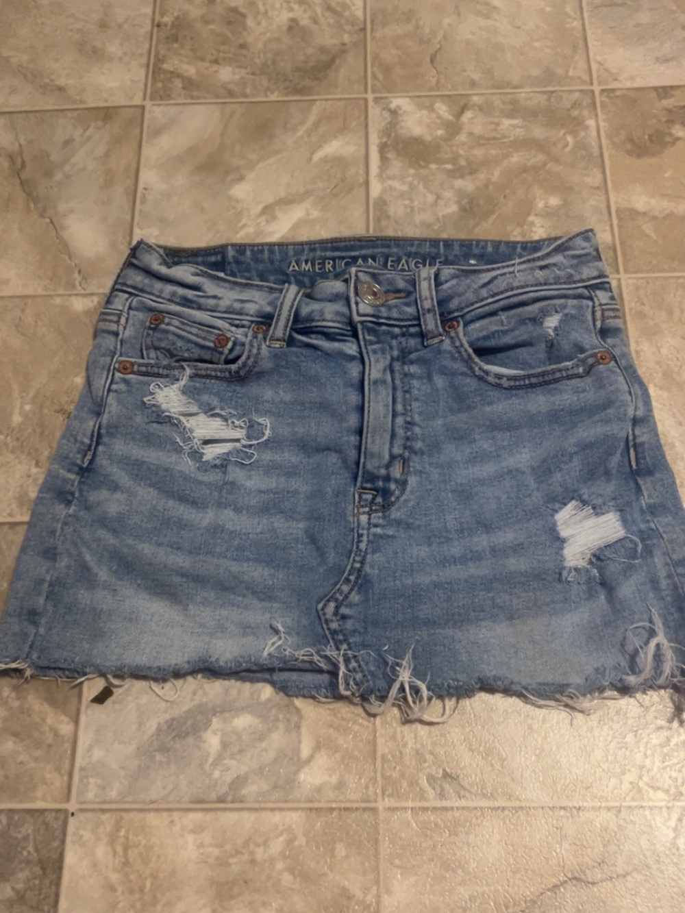 American Eagle Outfitters Light Blue Distressed Denim Mini Skirt